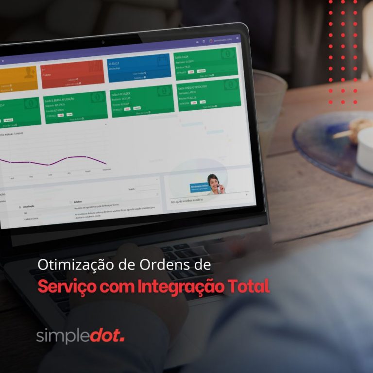 Dashboard do Simple ERP mostrando ordens de serviço Otimização de ordem de serviço sistema da simpledot um erp simples